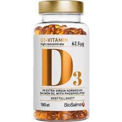BioSalma Vitamin D3 High Concentrate 62.5ug+ Salmon oil 180 st