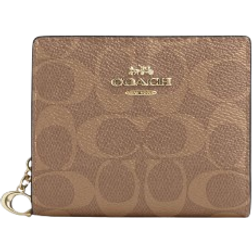 Coach Snap Wallet In Signature Canvas - Gold/Tan/Brown