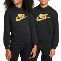 Nike Big Kid's Sportswear Club Fleece Hoodie - Black/Metallic Gold (HQ0977-010)