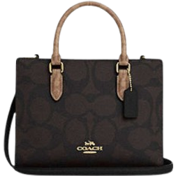Coach Maggie Small Tote Bag In Blocked Signature Canvas - Gold/Walnut/Tan