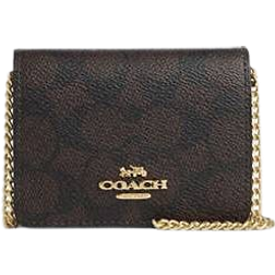 Coach Mini Wallet On A Chain - Signature Canvas/Gold/Walnut/Black