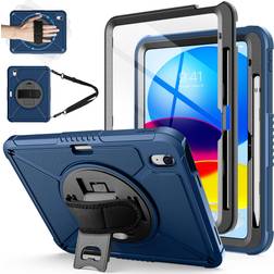 ZtotopCases iPad 10th Generation Case 10.9 Inch With Screen Protector Pen Holder Handle Shoulder Strap 360 Rotating Stand Rugged Prote