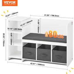 VEVOR Kids Reading Nook Bench 6-Cubby Storage Bookshelf with Seat Cushion White