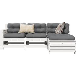 vidaXL 4-tlg Garten-Sofagarnitur Weiß Massivholz Lounge-Set