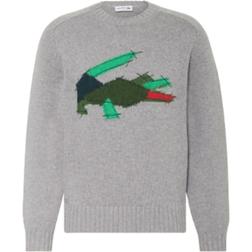 Lacoste Crocodile Motif Sweater - Heather Grey/White