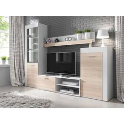MEBLE KRYSPOL Rita Modern Wall Unit White/Truffle Oak Fernsehschrank 258x188cm
