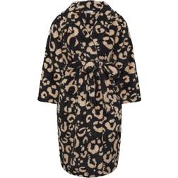 Yours Curve Leopard Print Shawl Collar Dressing Gown - Black