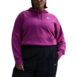 Nike Sportswear Club Fleece Women's Pullover Hoodie Plus Size - Hot Fuchsia/White