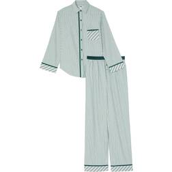 PINK Flannel Long Pajama Set - Deep Forest Stripes