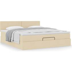 vidaXL Ottoman Sängram Med Madrass Gräddvit 160x200 cm Tyg Sängpaket