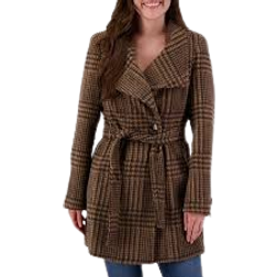 Calvin Klein Women's Asymmetrical Belted Wrap Coat - Tobacco