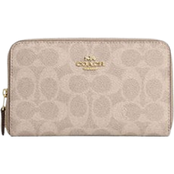 Coach Medium Id Zip Wallet In Signature Canvas - Gold/Sand/Chalk