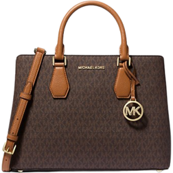 Michael Kors Camille Large Logo and Leather Satchel - Brown