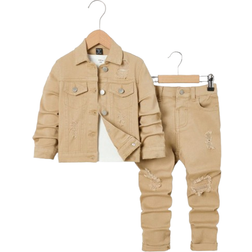 Shein Young Boy 2pcs/Set Casual Loose Long Sleeve Denim Jacket And Jeans Set