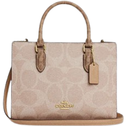 Coach Maggie Small Tote Bag In Blocked Signature Canvas - Gold/Sand/Tan