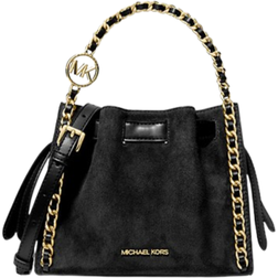 Michael Kors Mina Small Suede Logo Chain Crossbody Bag - Black