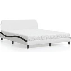 vidaXL Säng Med Madrass Vit Och Svart 160x200 cm Konstläder Ramsäng