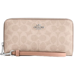 Coach Long Zip Around Wallet In Signature Canvas - Silver/Sand/Taupe