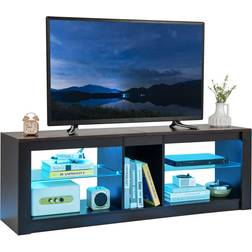 Costway Modern Stand with LED Light Brown TV Bench 55x18.5"