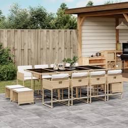 vidaXL För Trädgården Med Dynor 13 Delar Beige Matgrupp