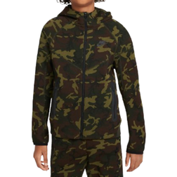 Nike Big Kid's Tech Fleece Camo Full Zip Hoodie - Black/Sequoia/Black (FN9118-010)