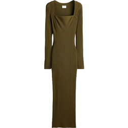 H&M Mixed-Knit Dress - Dark Khaki Green