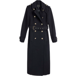 River Island Double Breasted Wool Blend Trench Coat - Black