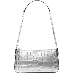 Michael Kors Empire Medium Metallic Crocodile Embossed Leather Chain Link Pochette - Silver