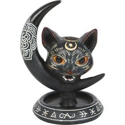 Something Different Black Cat & Moon Backflow Incense Burner Black Candlestick 15.5cm