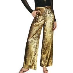 Shein Poéselle Women's Gold Front Button Pocket Elegant And Chic Low Waist Suit Trousers, Gorgeous Elegant Low Waist Trousers, Formal Daily Wear For Party, Festival Trousers, New Year's Eve Trousers, Autumn And Winter Outfits, Effortlessly Chic Essential, FW24