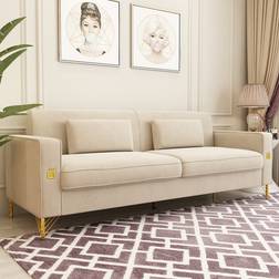 Mercer41 Deondry Beige Sofa 85.6" 3 Seater