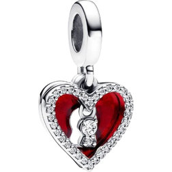 Pandora Heart & Keyhole Double Dangle Charm - Silver/Red/Transparent