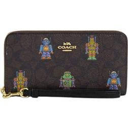 Coach Cosmic Long Zip Around Wallet In Signature Canvas With Robot Print - Gold/Walnut Multi