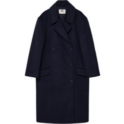 Stradivarius Long Double Breasted Coat - Navy Blue