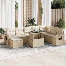 vidaXL 9-tlg Garten-Sofagarnitur mit Kissen Beige Poly Rattan Lounge-Set