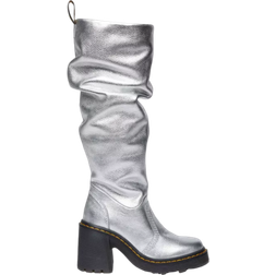 Dr. Martens Kasey Metallic Leather Knee High Heel Boots - Silver