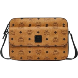 MCM Aren Messenger Bag In Visetos Medium - Cognac