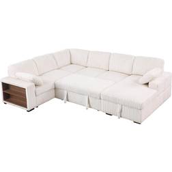 ERYE Reversible Sleeper Bed Beige Sofa 117.5" 4pcs