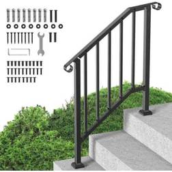 VEVOR Handrails for outdoor steps 2-3 step stair hand rail kit transitional carbon ste Black