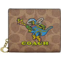 Coach Cosmic Snap Wallet In Signature Canvas With Rexy Print - Gold/Tan Multi