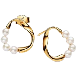 Pandora Organically Shaped Circle & Treated Stud Earrings - Gold/Pearls