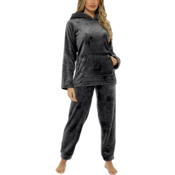 Daisy Dreamer Women's Plush Fleece Hooded Pyjama Set - Charcoal