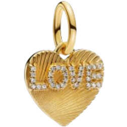 Pandora Engravable Love Heart Dangle Charm - Gold/Transparent
