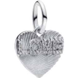 Pandora Engravable Love Heart Dangle Charm - Silver/Transparent