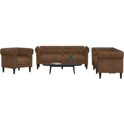 vidaXL 3 Piece Set Brown Sofa 79.3" 3 Seater