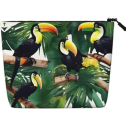 MDATT Toucans Parrot Palm Tree Leaves Versatile Travel Toiletry Bag - Black