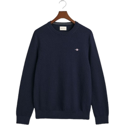 Gant Micro Textured Cotton Crewneck Sweater - Evening Blue