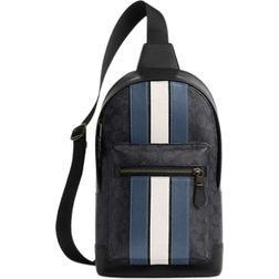Coach West Pack In Signature Canvas With Varsity Stripe - Gunmetal/Charcoal/Denim/Chalk
