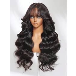 UNice 13x4 Pre-Everything Lace Front Natural Loose Wave Curtain Bangs Wig 16 inch Black