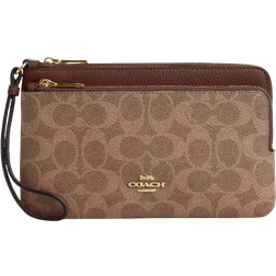 Coach Double Zip Wallet In Signature Canvas - Gold/Tan/Brown